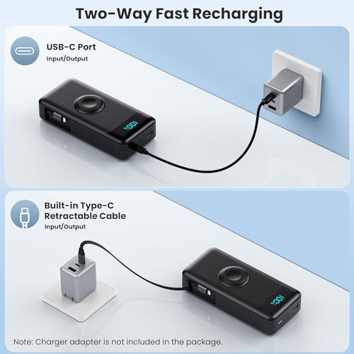 Image of 5-in-1 Portable Charger for iPhone,40800mAh Power Bank Built-in Retractable Cable and iWatch Charger,25W PD QC4.0 Fast Charging Battery Pack,Travel Essential Charger for iPhone 17 /Air /16,Android,Black