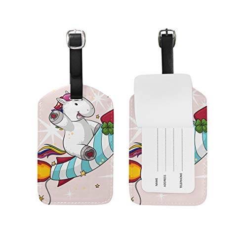 Etiqueta de bagagem de couro Unicorn Rides A Rocket Baggage Tag Conjunto de etiquetas de mala 1 peça