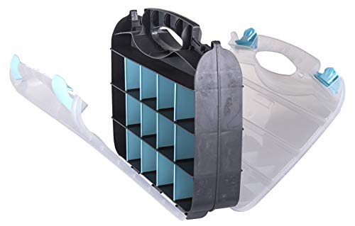 Artbin 6877Ag Double-Sided Quick View Carrying Case, Portable Art & Craft Organizer With Removable Dividers, [1] Plastic Storage Case, Black/Aqua With Clear Lid #TOP1