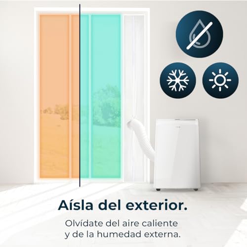 Miniatura 4 de Cecotec Acople Cubierta Aislante Universal De Ventanas Para Aire Acondicionado Portátil 230x35cm. 100 Poliéster, Resistencia Y Durabilidad, Aisla Del Exterior, Cremallera Y Cinta Adhesiva