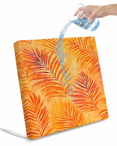 2 Pack Orange Leaf Waterproof Cushion Covers with Ties, Outdoor Patio Chaise Lounge Chair Seat Cushion Slip Covers Replacement(Only Cover) Tropical Botanical Palm Leaf Pastoral 22