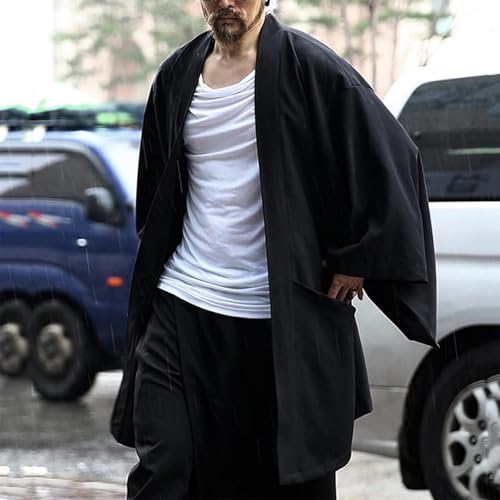 ZYXTIM Men's Ruffle Shawl Collar Cardigan Open Front Long Sleeve Long Length Drape Cape Overcoat Casual Kimono with Pockets2