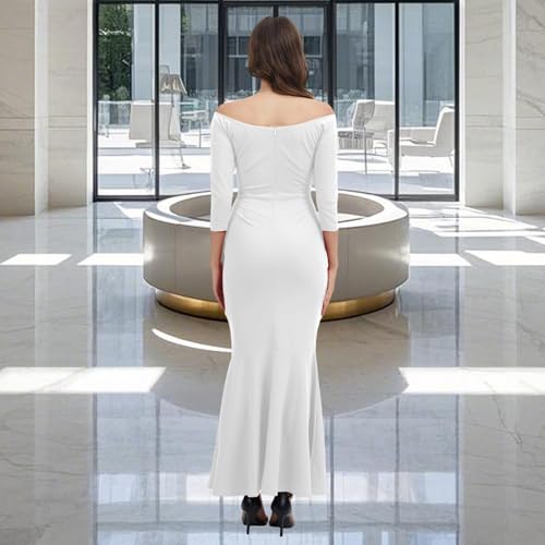 Image of Women's Elegant Formal Mermaid Maxi Dress Off Shoulder Long Sleeve Wedding Split Evening Gown Prom Cocktail Party Dresses