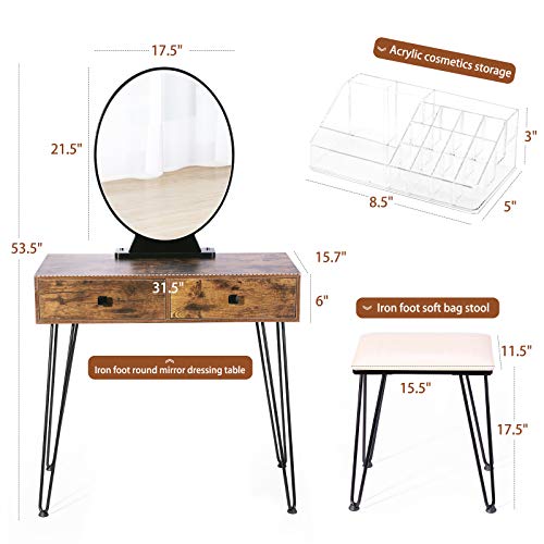 TWING Vanity Table,Makeup Dressing Table with Mirror,Bedroom Vanity Set with Sturdy Steel Legs Cushioned Stool,2 Drawers for Women Girls Kids - Thumbnail 3