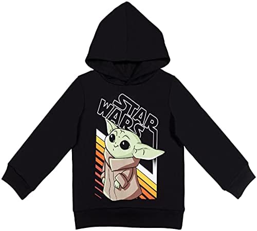 STAR WARS The Mandalorian Baby Yoda Big Boys Fleece Pullover Hoodie Black 10-12
