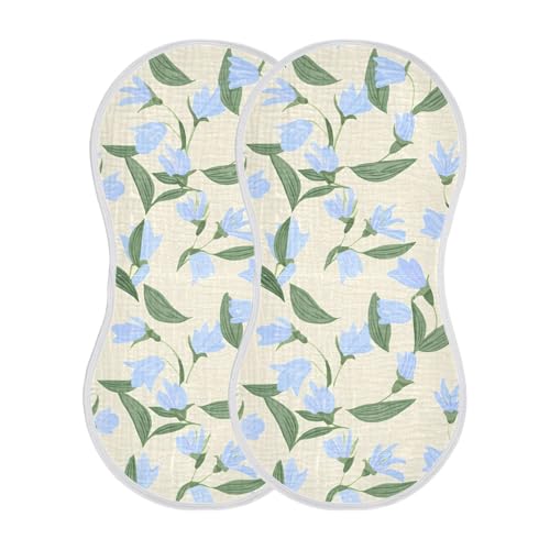 4 Pack Baby Burp Cloths, Soft Absorbent Burping Cloths for Babies, Cotton Milk Spit Up Rags, Large Size for Newborns, Baby Boys and Girls (Blue Floral Beige)3