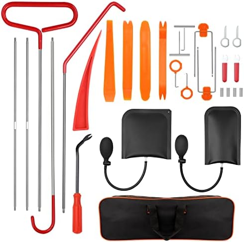 Riehoo Kit de emergencia para automóvil de 28 piezas con cuña para Ventana de automóvil, Bomba de Bolsa de cuña de aire, agarrador de Largo alcance, herramienta de extracción de recorte automático