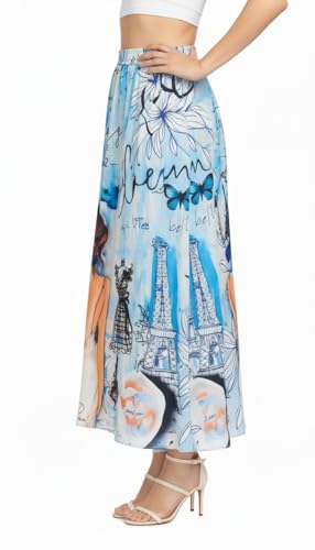 Image of VAGISHA Women's 4-Metre Flared Long Skirt | Skirts for Women Long Length | Long Skirts for Girls | Ethnic & Boho Printed Wear with Elastic Waist | Perfect for Party, Festive & Casual Look