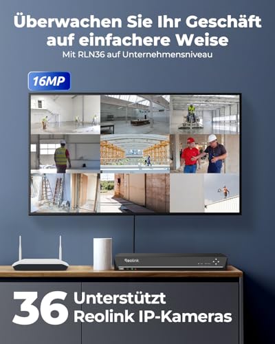 Reolink NVR 36 Kanal CCTV Überwachungskamera System, 3 HDD Einschübe, Keine HDD enthalten. Unterstützt 16MP/12MP/4K/5MP/4MP HD IP Kameras, integrierte O/I Alarmanlage, RLN36