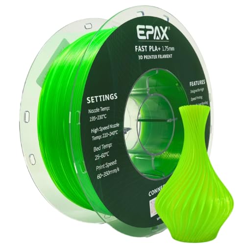 Image of EPAX High Speed PLA+ 3D Printer Filament, Fast PLA 3D Printing Filament, 1.75mm, Dimensional Accuracy + /- 0.03 mm, 1KG Spool (Glass Green)