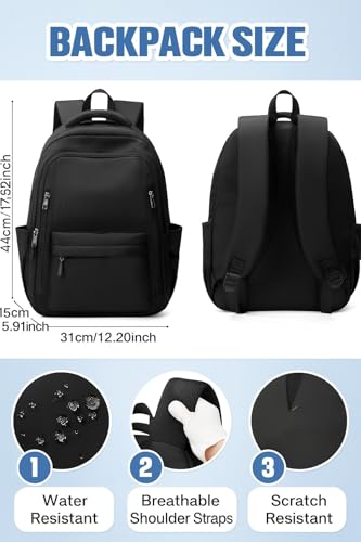 Image of Flamebird Professional Black Laptop Backpack for Men & Women - Water Resistant Business Travel Bag with Multi-Pocket Organizer - Casual Daypack for Office, College & Commute-30L
