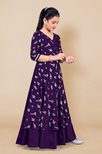 Image of Fashion Dream Girls Silk Blend Floral Printed Dress|Fancy Western Party Gown|Kids Ethnic Dress