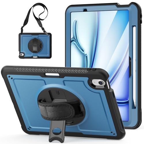 Coque iPad Air 11 antichoc avec béquille rotative 360 et bandoulière