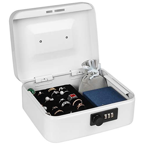 Cash Box with Money Tray, Parrency Medium Money Box with Combination Lock, 7 4/5" x 6 4/5" x 3 3/5", White