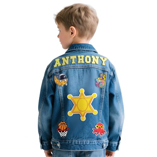 Custom Name Jeans Jacket for Boys Girls Long Sleeve Spring&Fall Jackets Toddler Boys Jacket 1-8 Year Old Boy Gifts Personalized Kids Denim Jacket Personalized Gifts for Girls