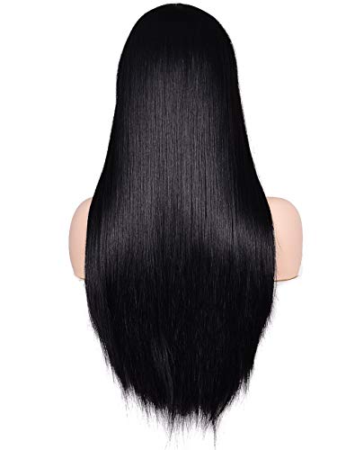 Morvally MR009 Women'S 26 Inch Long Straight Black Synthetic Resistant Hair Wigs thumb #3