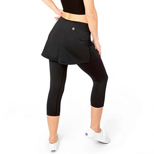Sport-it Womens Capri Skirt, Active Skapri with Pockets, Running Skirted Leggings, Athletic Skort (XX-Large) Black - Thumbnail 7