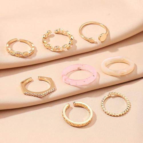 Image of SALTY Anti Tarnish Set of 8 Stack Finger Ring for Women | Adjustable Fancy Jewellery Design | Fashion Accessories for Girls | Minimal Jewelry | Ideal for Gifting | Gift for Diwali, Christmas, Marriage, Birthday
