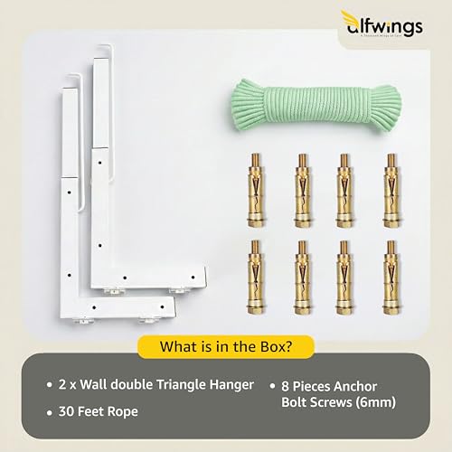 Image of Foldable Wall Mount Cloth Drying Stand | Heavy Load Capacity: Up to150 Kg | Dress Drying Hanger and Rope Metal Pipe | for Indoor, Outdoor and Balcony | (White, Pack of 1)