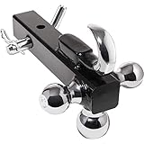 PLIOSAUR 2 inches Class III/IV Trailer Hitch Tri Ball Mount with Hook Hollow Shank Tow Hitch,...