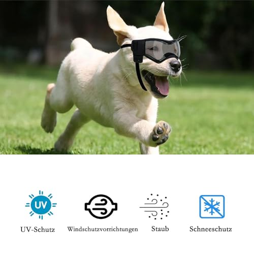 Voarge Sonnenbrille für Hunde UV Schutzbrille, Sonnenbrille mit Einstellbar Gummiband, Winddichte Hunde Motorradbrille, Schwarz, M
