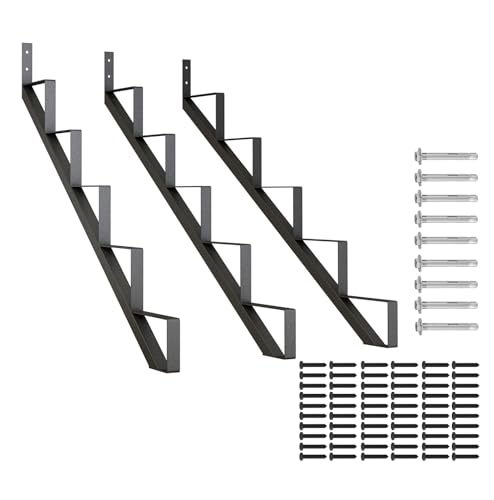 DIYHD Steel Stair Riser 5 Step Stair Stringer for Deck Height 43in,Powder Coated Black,MAX Load Capacity:500lbs,3pcs