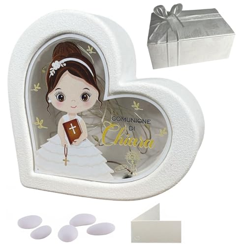Regalami.Shop Bomboniera Lampada Comunione Bimba Personalizzabile cm 9,5x10 Completa di Scatola, Confetti. Nastro e Bigliettino Personalizzato (Comunione Bimba)