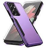 Asuwish Phone Case for Samsung Galaxy S21 Ultra Glaxay S21ultra 5G with Screen Protector Cover and Slim Thin Hybrid Full Body Protective Cell Accessories Gaxaly 21S S 21 21ultra G5 Women Men Purple