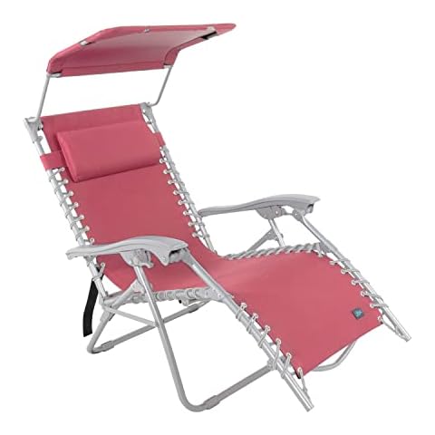Bliss Hammocks GBC-026-CL 26" Gravity Free Beach Chair w/Canopy Sun-Shade & Adjustable Pillow, Foldable,Outdoor, Lawn, Deck, Patio, Wide-Surface Arm Rest, Weather & Rust Resistant, Coral Cover
