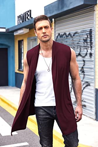 ELESOL Men's Ruffle Shawl Collar Cardigan Sleeveless Open Front Kimono Vest2