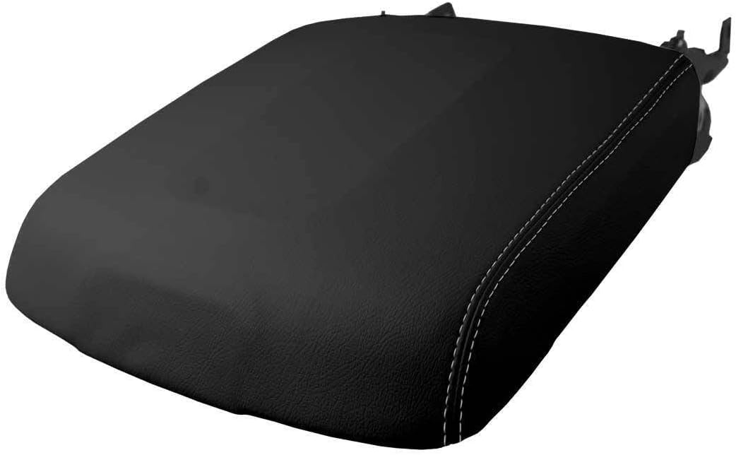 PVC Console Lid Pull Over Cover Compatible with Chevrolet Tahoe 2016-2019 (Black, White Stitch)