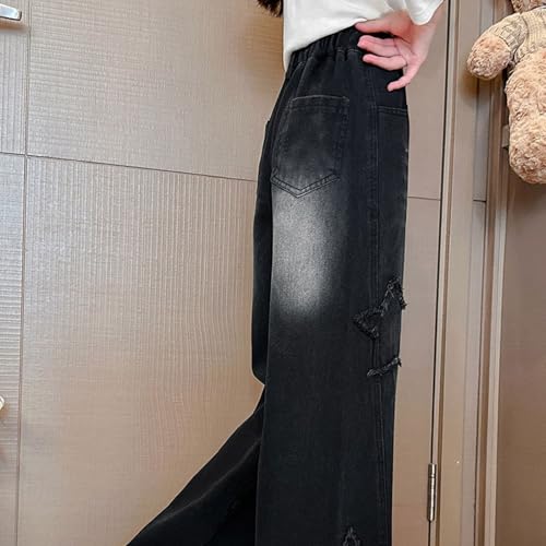 Teen Girls Star Patchwork Baggy Jeans Straight Leg High Waisted Denim Pants Elastic Waist Denim Trousers with Pockets4