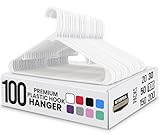 Utopia Home Plastic Hangers 100 Pack - Space Saving Clothes Hanger - Durable & Strong Closet Organizers and Storage with Built-in Strap Hooks - Essential for Shirts, Pants, Skirts & Coats (White)