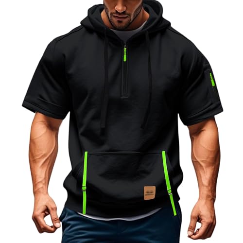 Thatrich Short Sleeve Hoodies for Men Lightweight Quarter Zip Pullover Athletic Workout Hooded Sweatshirt with Zipper Pockets2