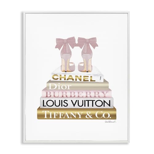 Image of Glam Heels Bookstack Fashion, 24 x 30 Inch Framed Giclee Print | Stupell Industries . By Amanda Greenwood . Ready to hang . Chic gift for fashion lovers . Made in USA