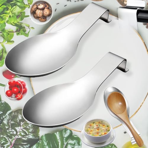 Brateuanoii 2 Pièces R-epose C-uillère En Argente Mat, Repose Cuillère En Acier Inoxydable Multifonction, Porte-Cuillère Pour Cuisinière, Repose Cuillère...