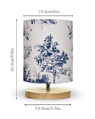 Image of Homesake Pine Table Lamp-Wooden Bedside Lamp Simple Bedroom Light Linen Shade Mini Desk Lamp Nightstand Lamps for Bedroom, Living Room, Gift, (English County)