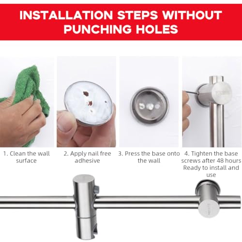 Image of HASTHIP Shower Slide Rail, 25.9'' Stainless Steel Shower Head Bar Holder, Variable with Height and Angle Mounting Brackets, Handheld Shower Head Holder for Bathroom, No Drill Installation