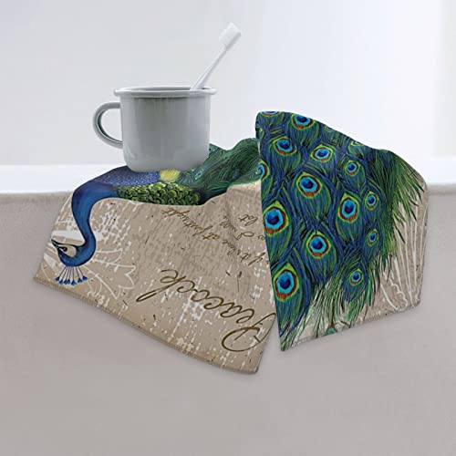 Covasa Peacock Hand Towels For Bathroom Set Of 2 Vintage Elegant Teal Blue Peacocks Exotic Animal Farmhouse Soft Absorbent Decorative Small Bath Towel Kitchen Dish Guest Towel For Spa,Gym 15.7"X27.5" #TOP5