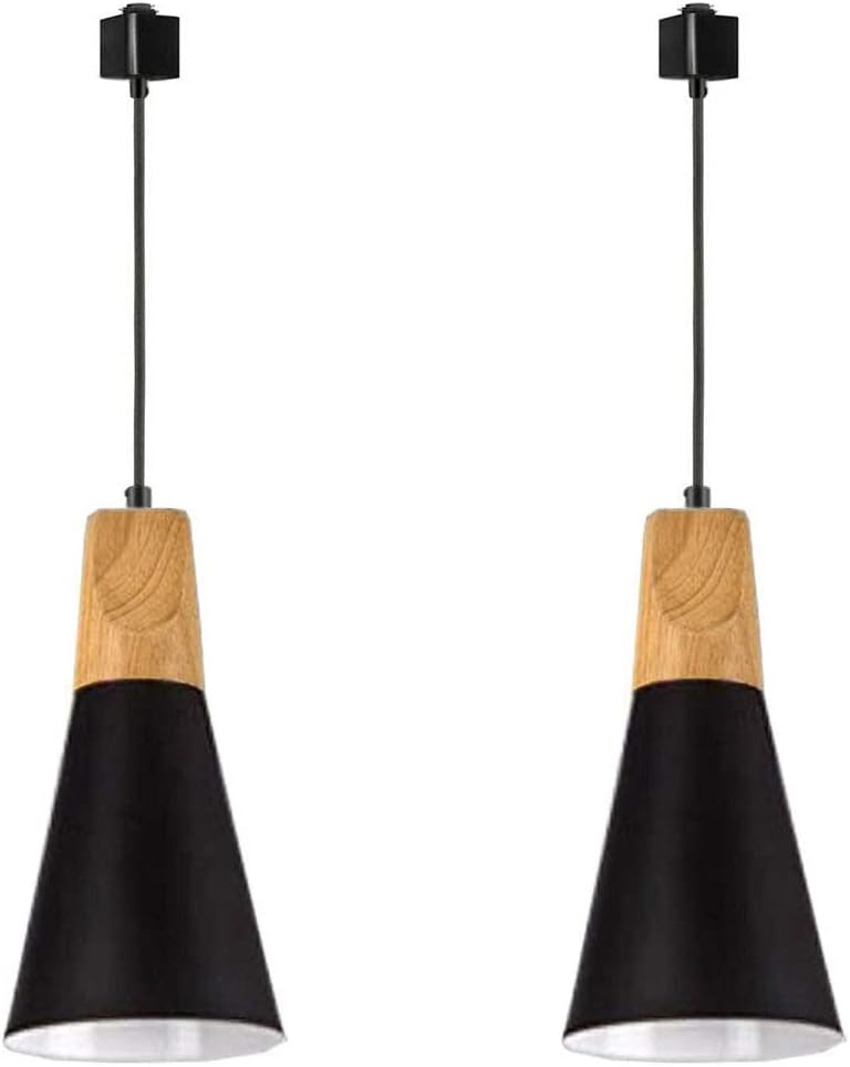 H-Type Track Mount Light Modern Wood Pendant Lights Kitchen Lighting Scandinavian Light Fixture Home Lighting,Diameter 5.5",2 Packs(Black)