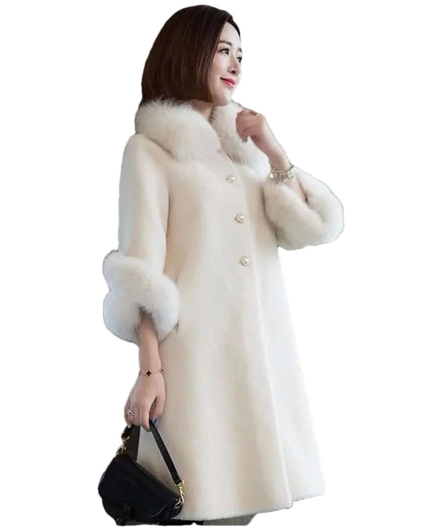 Chaqueta larga cálida y elegante de media manga para mujer, de invierno, de felpa, elegante, para exteriores, color blanco, talla L, blanco, L