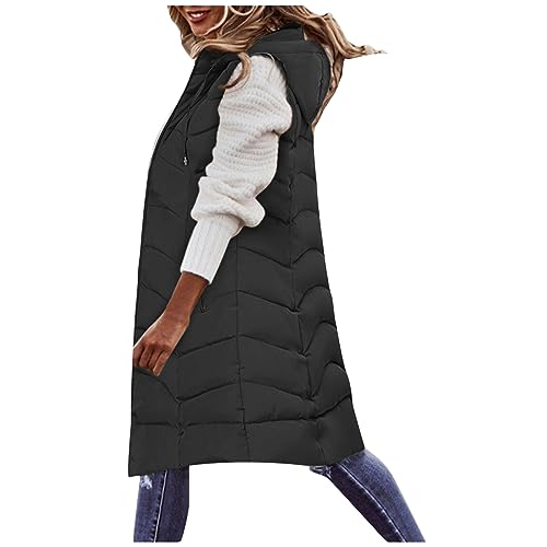 Chaleco largo acolchado para mujer con capucha y cremallera completa 3