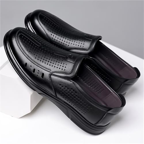 Men's Breathable Hollow Out Casual Dress Sandals Summer Comfortable Business Formal Shoes for Wedding Groom(Black,7.5)3