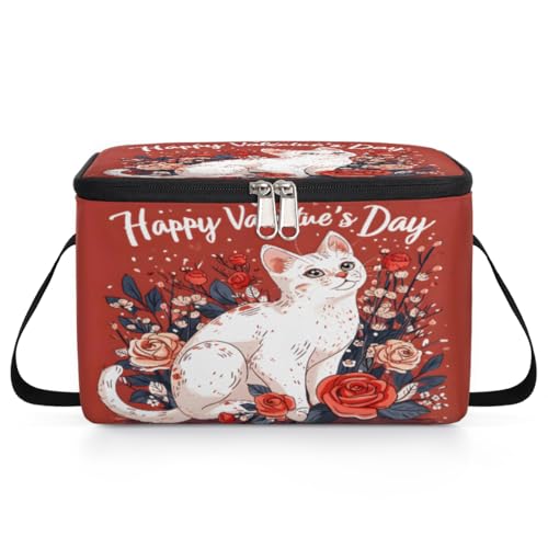 GzLeyigou Valentine's Day Lunch Bags for Women Men 9 Cans, Hot & Cold Food Delivery Bag Insulated Grocery Bag Insulated Lunch Box Cute Cat Cooler Bag for Office Work Picnic Beach