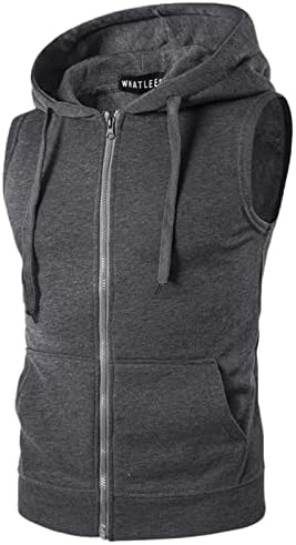 Men's Sleeveless Hoodie Casual Slim Fit Zip Up Drawstring Plain Tank Top Hooded Vests with Pockets(Dark Gray,Large)
