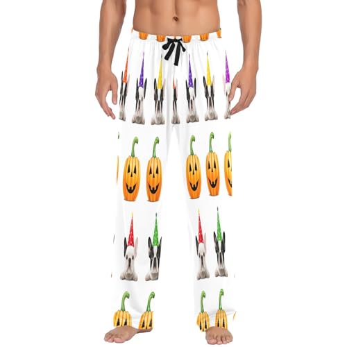 Qilmy Halloween Cute Dog Men's Cotton Pajama Pants, Lightweight Lounge Sleepwear with Drawstring and Pocket2