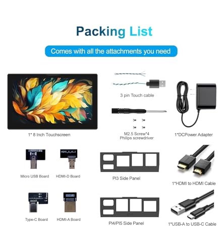 Image of 8 Inch Touchscreen for Raspberry Pi,5-Point 1280 * 800 IPS Touchscreen Portable Monitor with HDMI Interface Dual-Speaker for Raspberry Pi 5 /4B /3B+ /3B /B+ Jetson Nano Win11 /10 /8 /7(Black)