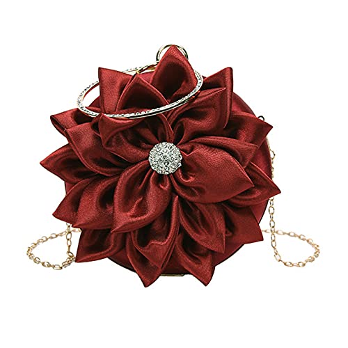 Goclothod Women Rose Shaped Shoulder Bag Soft Satin Wristlet Handbag Wedding Party Clutch Purse