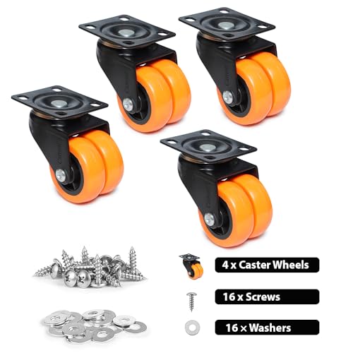 Image of Heavy-Duty Double Puff Castor Wheels for Furniture, 50mm Swivel Caster Wheels with 360 Rotation, 500 kg Load Capacity (Orange, Set of 4)