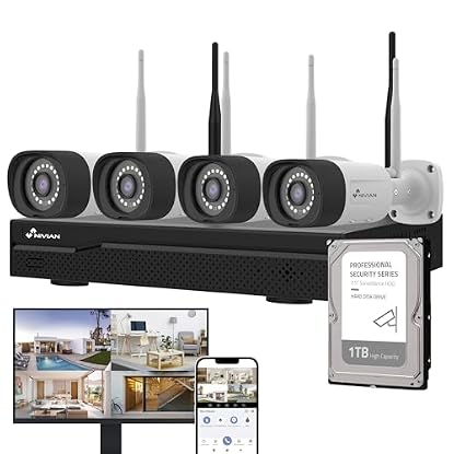 Foto di NIVIAN Kit Videosorveglianza WiFi 2K Professionale con 4 Telecamere IP – NVR 10 Canali con HDD 1TB, Rilevamento Umano IA, Visione Notturna a Colori, Audio, HDMI, App EseeCloud